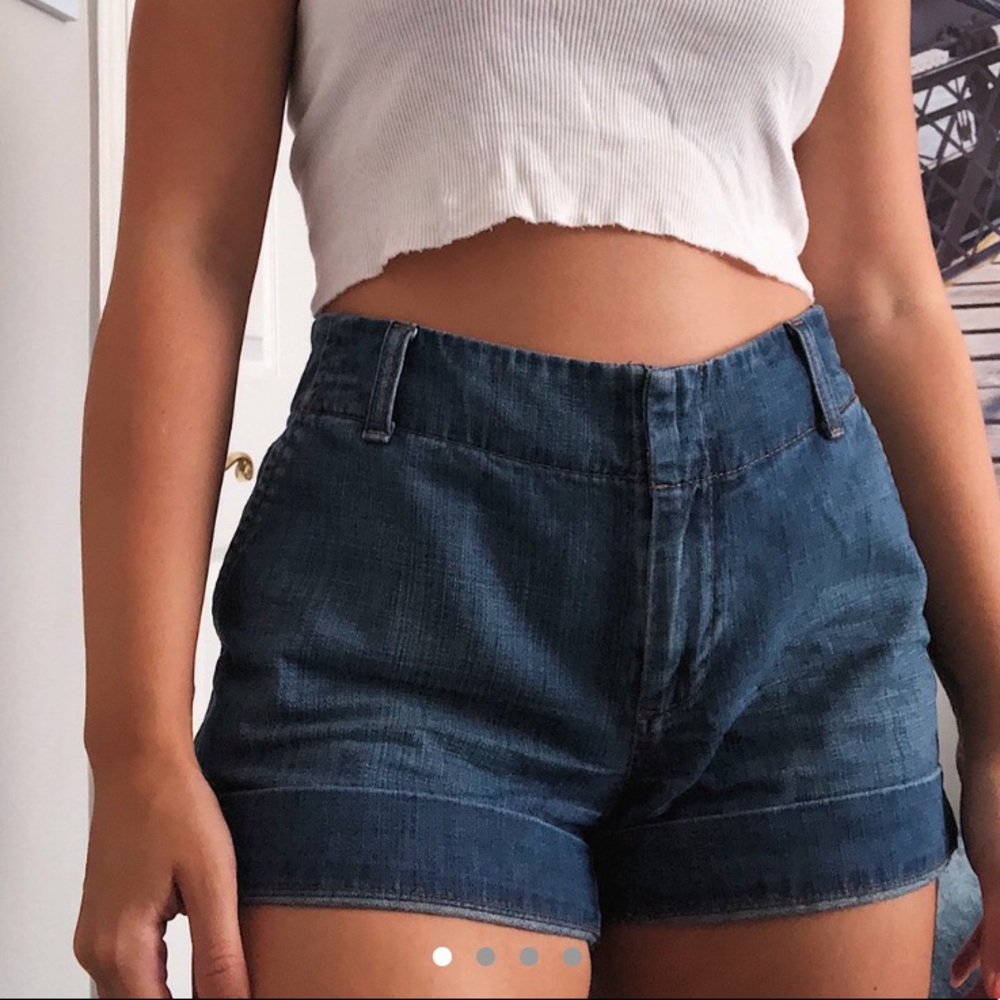 vintage dark blue high waisted denim shorts